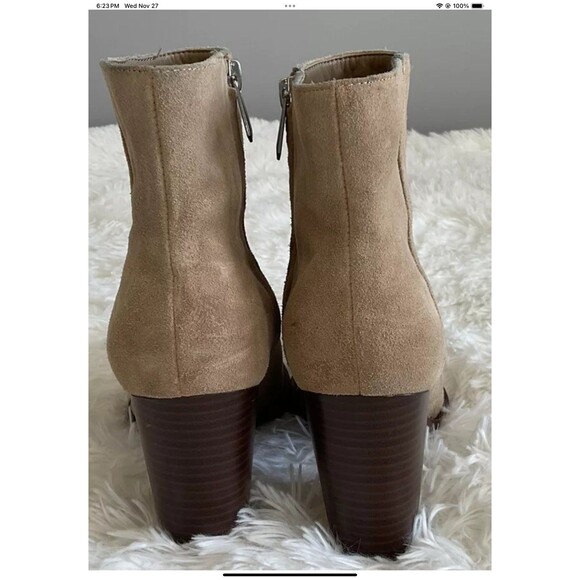 Sam Edelman Wm’s Size 9 Blake Tan Suede Leather Bootie/Boots Chunky Stacked Heel - Picture 5 of 9
